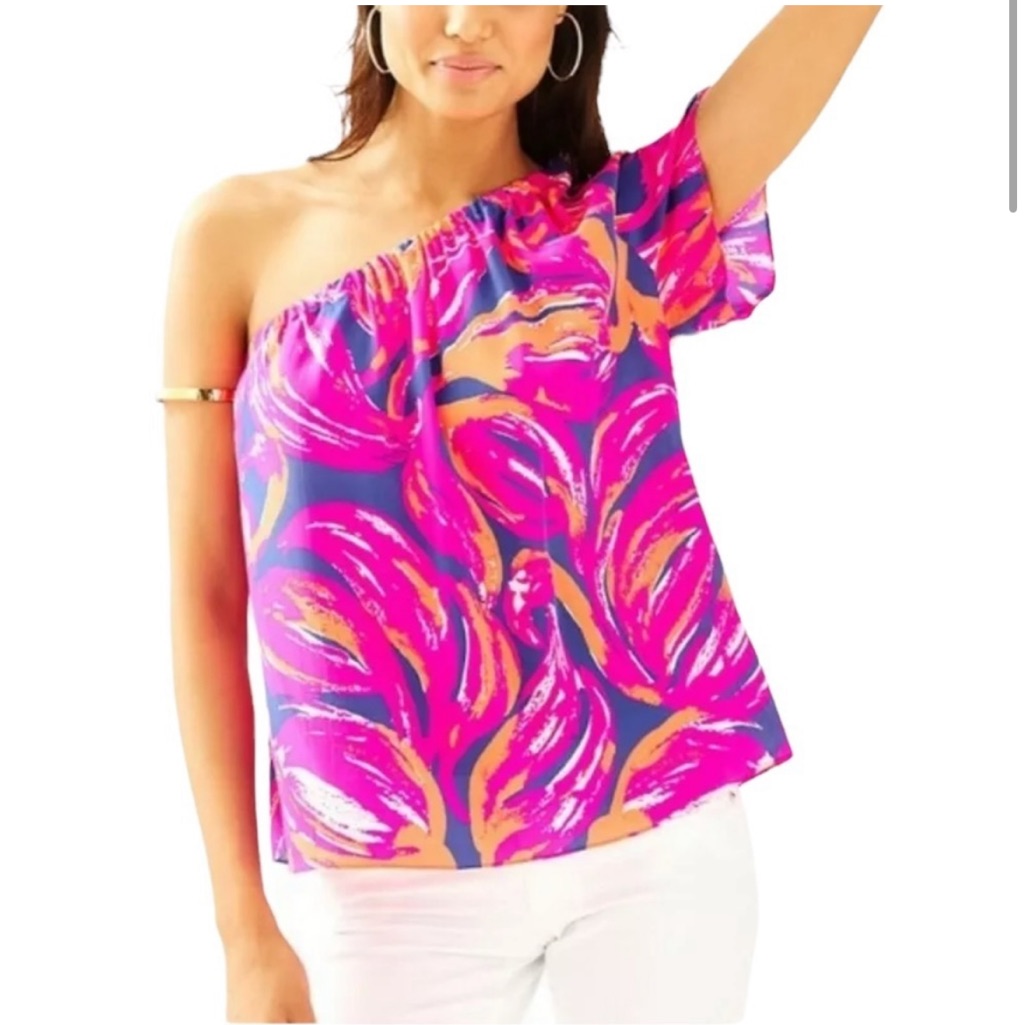 Lilly Pulitzer Sz Sm Printed PurplePink Silk Top